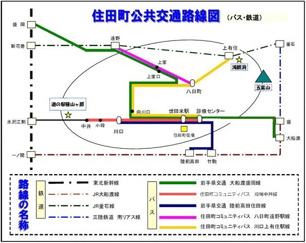 住田町公共交通路線図 住田町公共交通路線図
